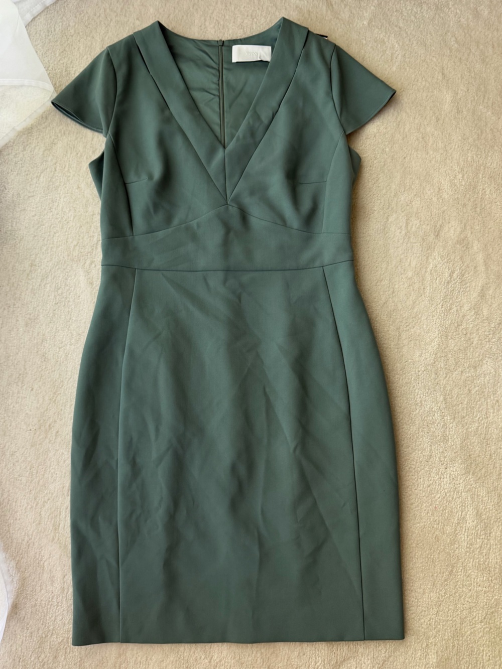 Hugo Boss Deep Green V-Neck Midi Sheath Dress
